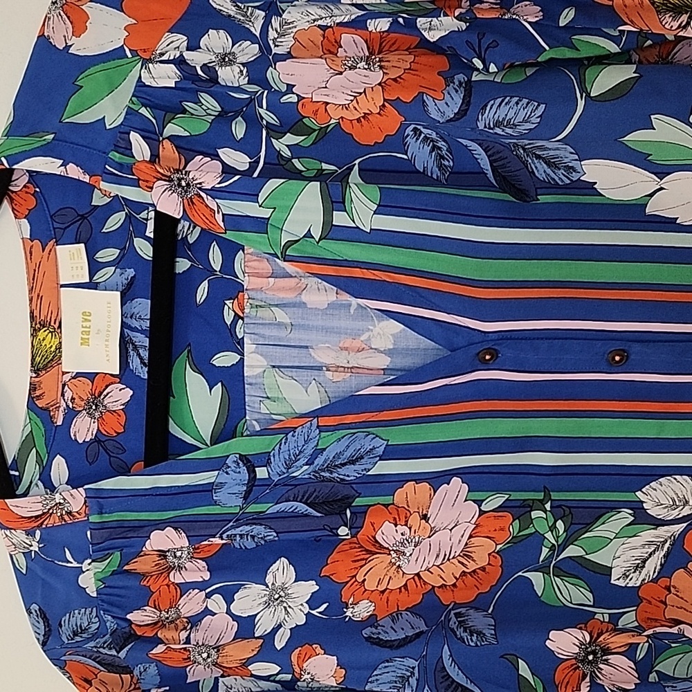 Anthropologie Blue Floral Tie-Front Blouse - Picture 8 of 16
